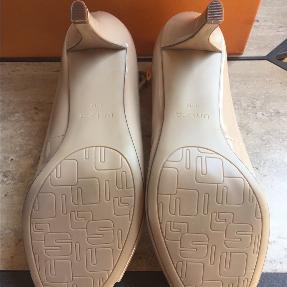 Natural Patent Ankle Cross Strap Peek Toe Heels - Picture 3 of 4
